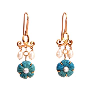 Pearl & Turquoise Hook Earrings