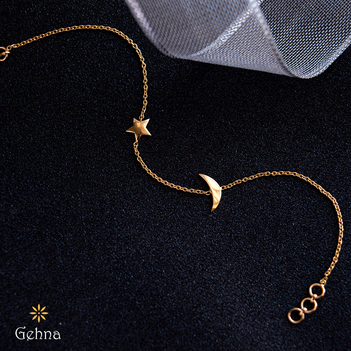 Delicate Moon & Star 18K Yellow Gold Bracelet (7 inches)