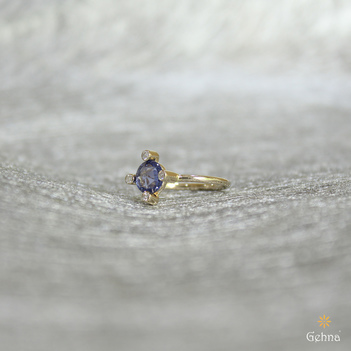 Vivid Blue Sapphire, Diamond Gold Ring 