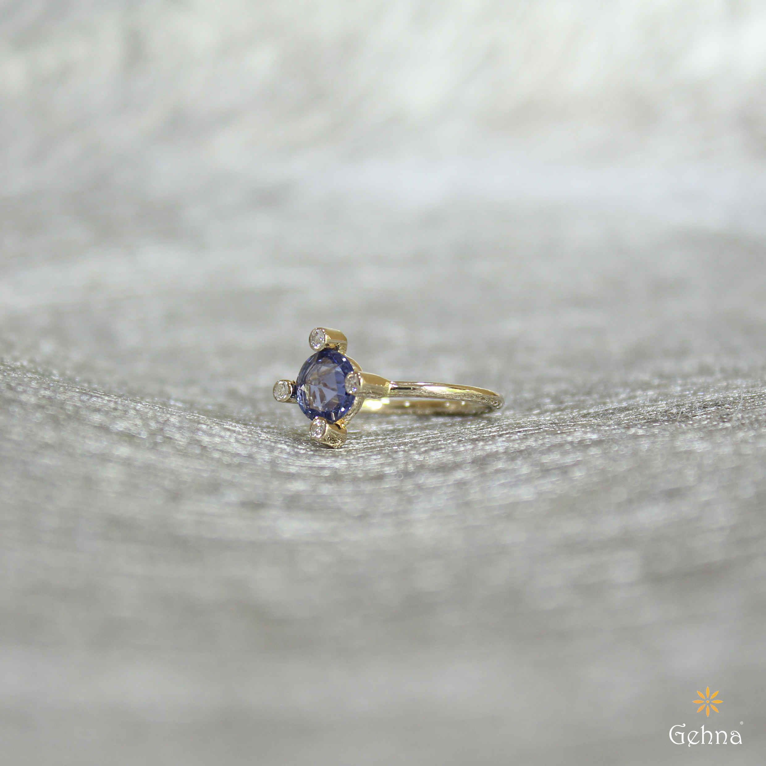 14k Yellow Gold Custom Blue Sapphire And Diamond Halo Engagement Ring  #103041 - Seattle Bellevue | Joseph Jewelry