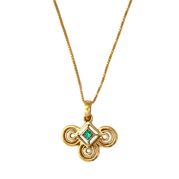 Geometrical Emerald and 18K Gold Pendant (Without Chain)