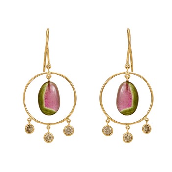 Sublime Diamond and Tourmaline 18K Gold Danglers