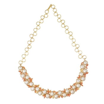 Luscious Pearl and Coral Gold Choker