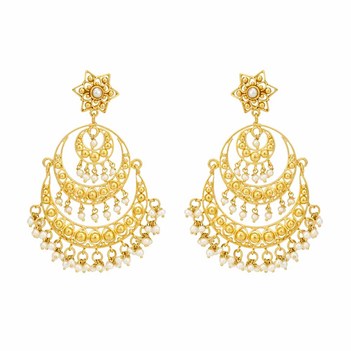 Ornamental Pearl and 18K Gold Chaandbalis
