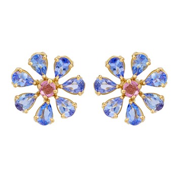 Swanky Tanzanite and Pink Sapphire 18k Gold Stud Earrings