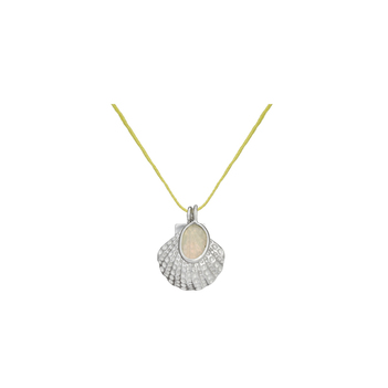Dainty Shell Opal and Pearl 925 Sterling Silver Pendant with Cotton Thread