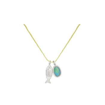 Charming Ethiopian Opal and 925 Sterling Silver Pendant with Cotton Thread