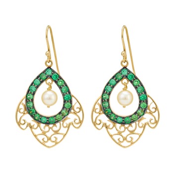 Theatric Tsavorite, Pearl and 18k Gold Drop Earrings