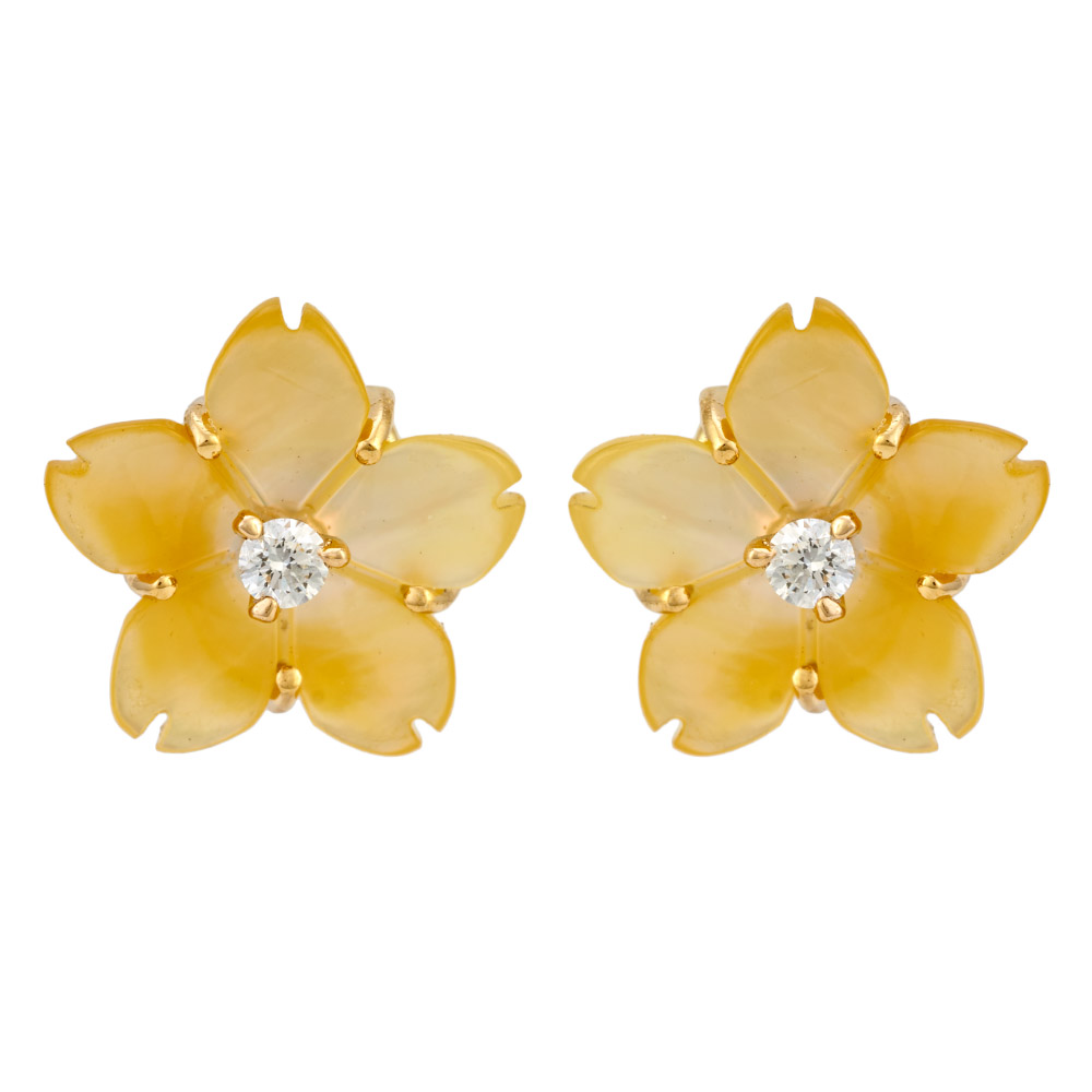 Elegant Mother of Pearl and Diamond Stud Earrings