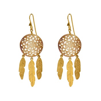 Exquisite 18K Mother of Pearl Gold Dangler Earrings