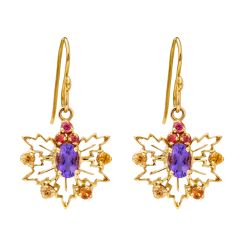 Vivid Sapphire and Amethyst 18K Gold Earrings