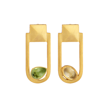 Aymmetrical Citrine, Peridot and 925 Sterling Silver Earrings