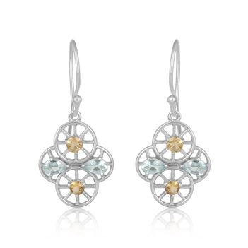 Whorled Citrine, Topaz and 925 Sterling Silver Earrings