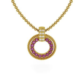 Trendy Ruby and Diamond Pendant in 18K Gold with Chain