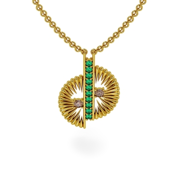 18K Gold Offbeat Emerald and Diamond Pendant with Chain