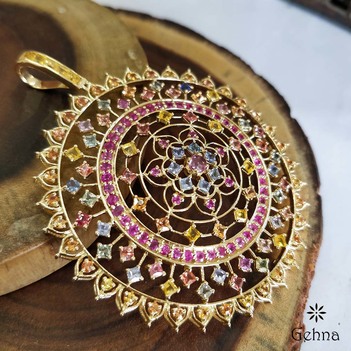 18K Gold Bedazzling Multi-Sapphire Pendant