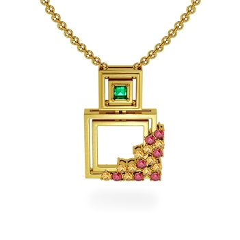 Geometric Emerald and Sapphire Pendant with Chain