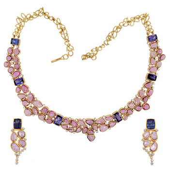 Electrifying Pink Sapphire, Tanzanite and Diamond Necklace Set