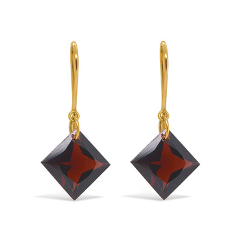 Garnet Oval Dangle Leverback Earrings in 14k Yellow Gold