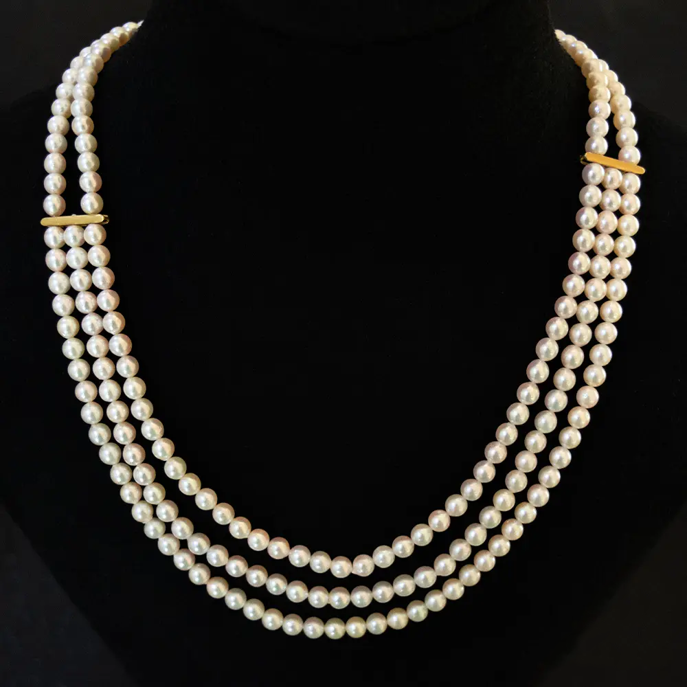 Signed 14k Gold Triple Strand Freshwater Pearl Bead Necklace store 18 inch