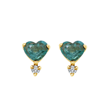 Heart Shape Emerald and Diamond Stud Earrings