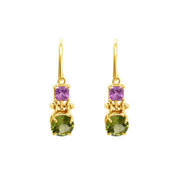 Jazzy Peridot and Pink Sapphire Hook Earrings