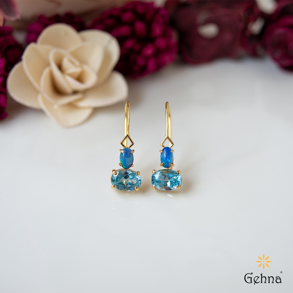 Yellow Gold Blue Topaz Stud Earrings | Lee Michaels Fine Jewelry