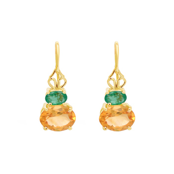Smoldering Citrine & Emerald Gold Earrings