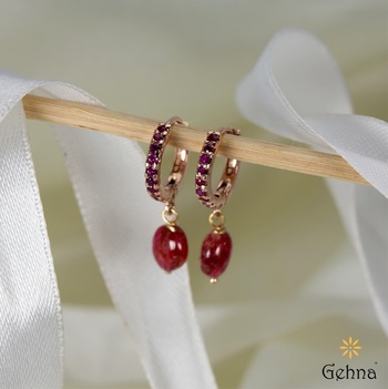 Delectable Ruby and Rose Gold Hoop Earring