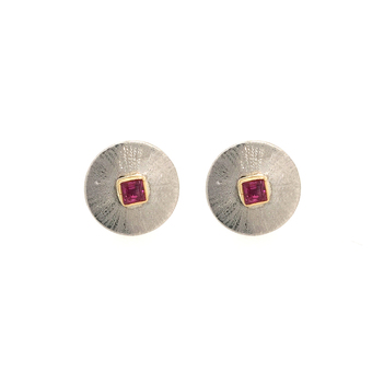Striking Silver, Gold and Ruby Stud Earrings
