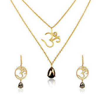 Sterling Silver Pyrite Om Pendant and Earring Set