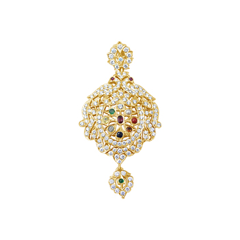 Statuesque Navaratna and Diamond 22K Gold Pendant