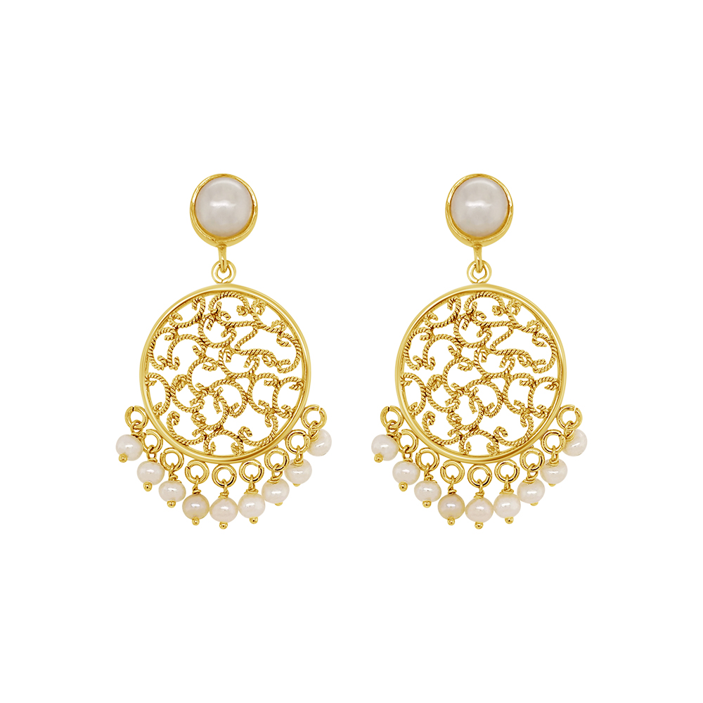 Shop Pearl Drop Filigree Stud Earring for Women | Gehna