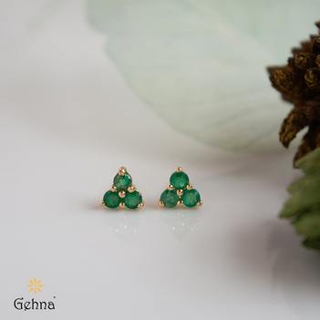 18K Gold & Emerald Clover Stud Earrings