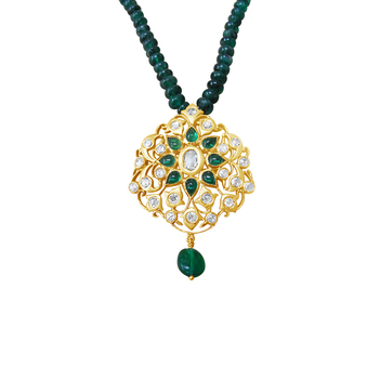 Emerald & Diamond Floral Gold Pendant