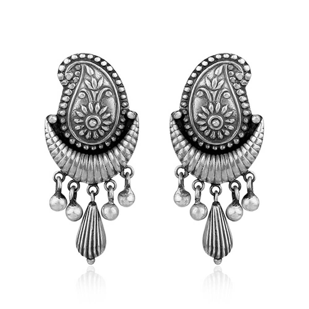 Buy Voylla Silver Plated Classic Oxidised Drop Earrings  Earrings for  Women 10346965  Myntra