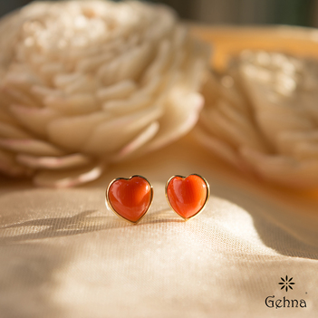 One-Of-A-Kind Heart-Shaped Coral 18K Gold Earrings