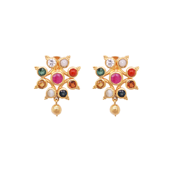 Beautiful Floral Navratna Earrings in Gold | Shop Now