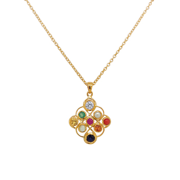 Glowing Natural Navaratna 22K Gold Pendant (Without Chain)