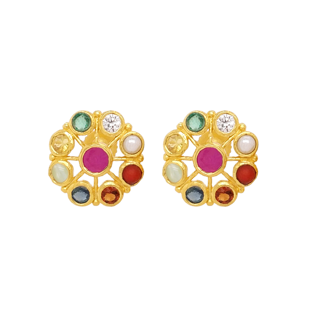 Shop Beautiful Navaratna 22K Gold Stud Earrings Online in India | Gehna