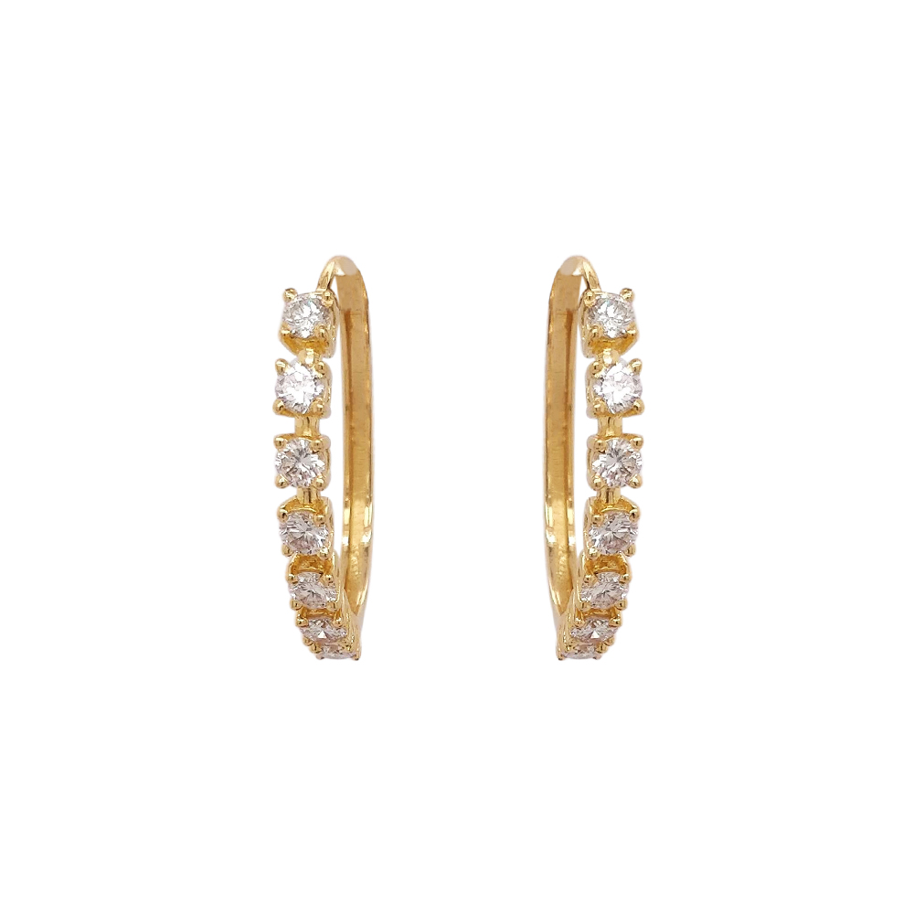 14K Yellow Gold Diamond Pave Hoop Earrings - Inside Out 3 Row Diamond  Earrings