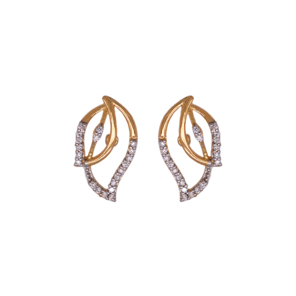Shop Leaf Shaped Diamond Stud 18K Gold Earring Online in India | Gehna