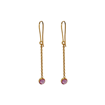 Striking Pink Sapphire 18K Gold Hook Earrings