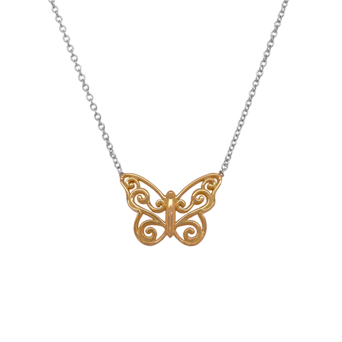 Arzonai fashion simple personality necklace diamond butterfly double-layer  necklace temperament design sense necklace-Golden