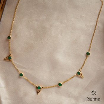 Graceful Natural Emerald 18K Gold Chain (16 inches)