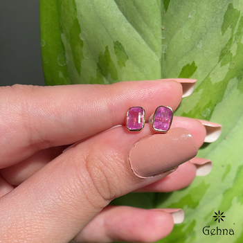 Bold Pink Sapphire 18K Gold Stud Earrings