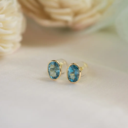 Blue Topaz 5.04ct & Diamond Bezel Earrings