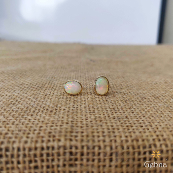 Classy Ethiopian Opal Stud 18K Gold Earrings