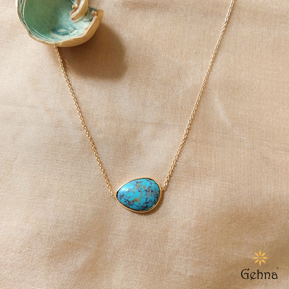 Shop Natural Turquoise 18K Gold Pendant for Women | Gehna