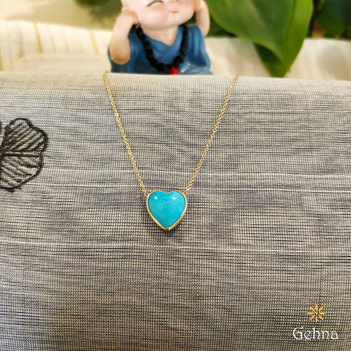 Dainty Turquoise Heart 18K Gold Pendant (16 inches)